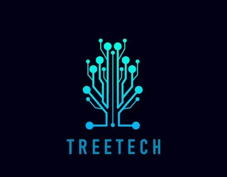 Futuristic neon blue cyber tree tech icon Illustrazione stock