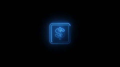 Futuristic neon blue dollar sign animation with glowing stroke and square frame. Video stock 337653150