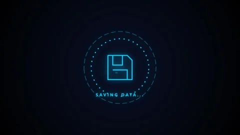 Futuristic neon blue floppy disk saving data icons in grid layout Stock Footage 346506643