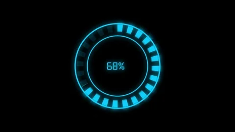 Futuristic Neon Blue Loading Circle with 70 Percent Indicator on Black Back.. Stock Footage 330347094