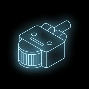 Futuristic neon blue robot moving with wheels and sensors, isometric view Stock Illustration