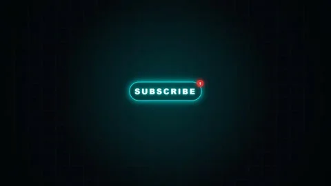 Futuristic Neon Blue Subscribe Button Glowing on Dark Grid Background for Stock Footage 344773510