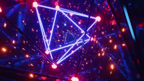 Futuristic Neon Blue Triangle Tunnel 3D Render VJ Loop Background. Looped 3D Stock Footage 341315822