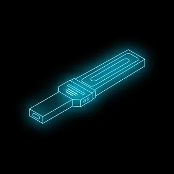 Futuristic neon blue usb flash drive glowing on black background Stock Illustration