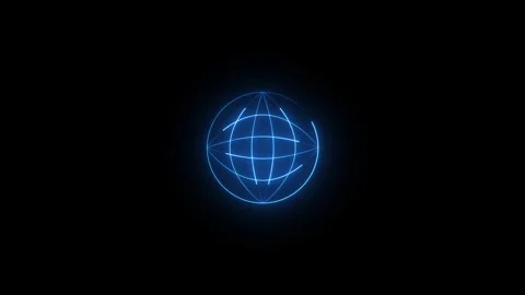 Futuristic neon blue world globe grid animation with glowing circular lines.. 库存影片 337653160