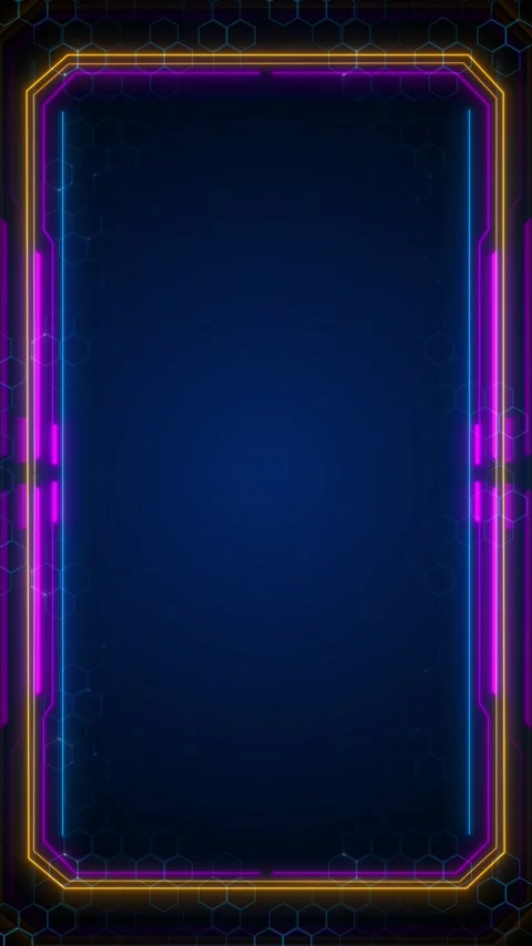 Futuristic neon border blue panel, purple lights, yellow accents, subtle hexagon Stock-Footage 340402843