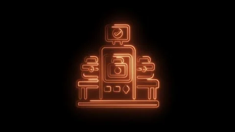 Futuristic neon border security scanning at airport checkpoint in orange gl.. Stock Footage 330778877