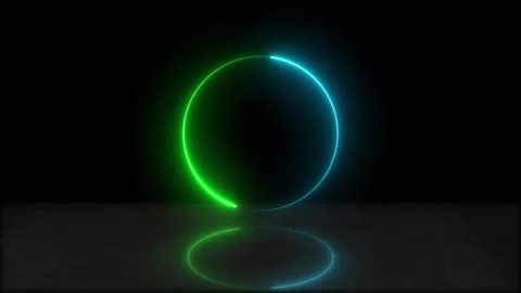 Futuristic Neon Circle  Glowing Blue and Green Light Ring on Dark Background Stock Footage 308158132