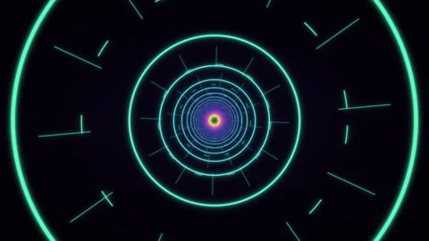 Futuristic neon circle tunnel with glowing sci-fi hud elements Stock Footage 337038826