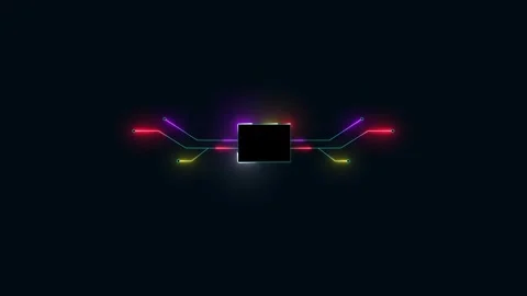 Futuristic Neon Circuit Board Frame with Glowing RGB Lines, Tech HUD Background Stock Footage 340192964