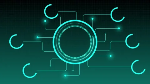 Futuristic neon circular interface with connected nodes. Circular interface.. Stock Footage 337369178