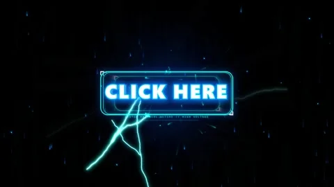 Futuristic neon click here button with electric lightning bolts and particl.. Видео 344651493