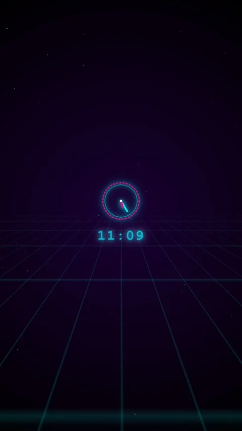 Futuristic Neon Clock Displaying Time in Dark Digital Environment. Stock Footage 344777715