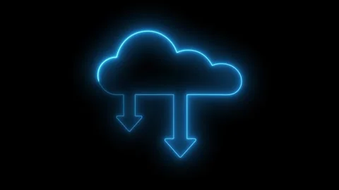 Futuristic neon cloud download loop with glowing blue arrows for tech overlays Stock Footage 333920657