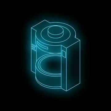 Futuristic neon coffee machine brewing a cup of coffee in isometric view Stock Illustration