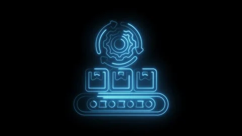 Futuristic neon conveyor belt with boxes and circular arrow process animati.. Stock Footage 346009557