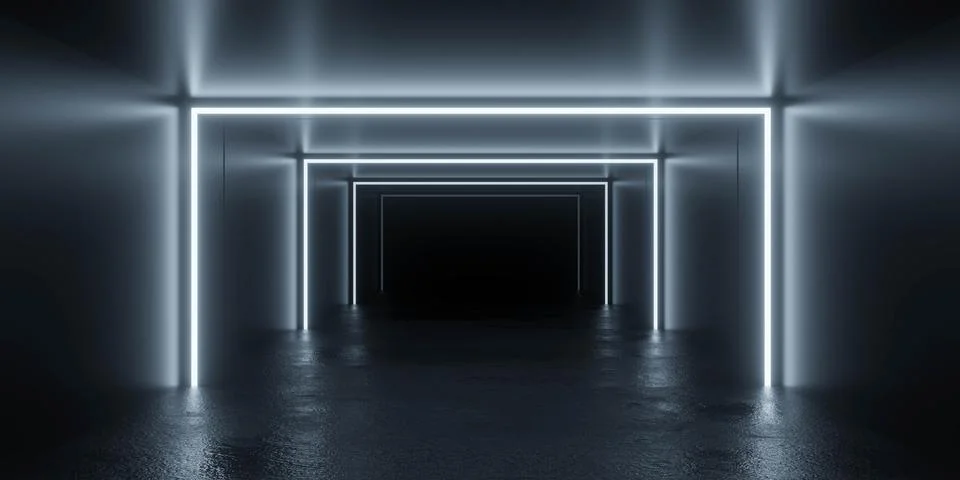 Futuristic Neon Corridor 3d render Stock Illustration