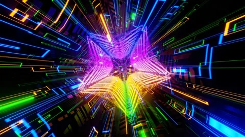 Futuristic Neon Corridor Flight Hyperspace Tunnel Loop 4K Stock Footage 166446410