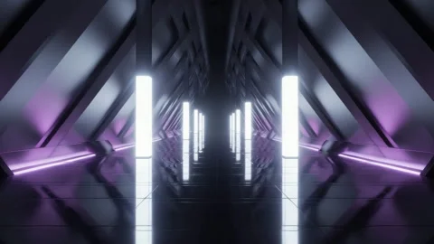 Futuristic Neon Corridor with Light Pillars, Seamless Loop Stock Footage 319075769