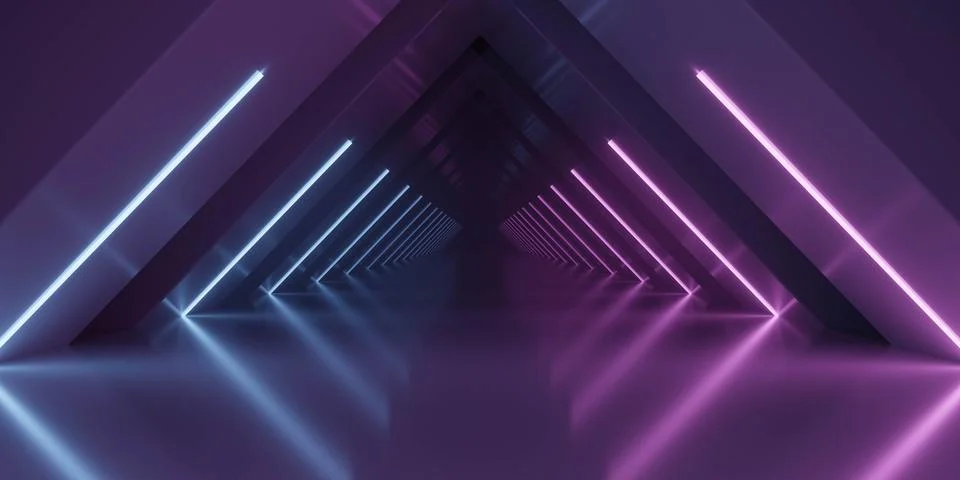 Futuristic Neon Corridor with Triangular Architecture 스톡 일러스트