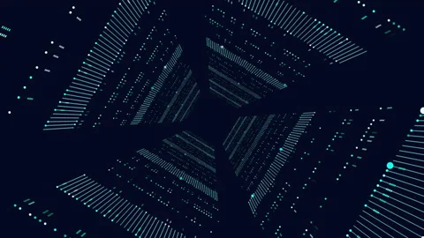 Futuristic neon cubes with dots and lines in spiral in dark galaxy Video stock 199326932