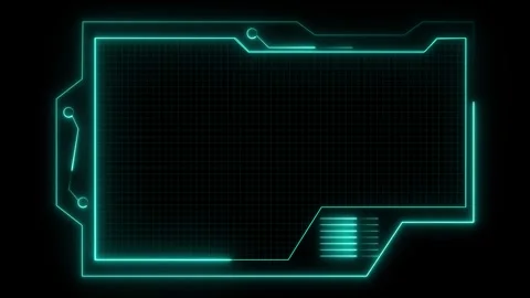 Futuristic neon cyan hud frame on dark grid background, empty interface pan.. Stock Footage 337368202