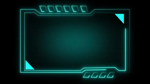 Futuristic neon cyan hud frame on dark background with glowing tech border .. 動画素材 337368267