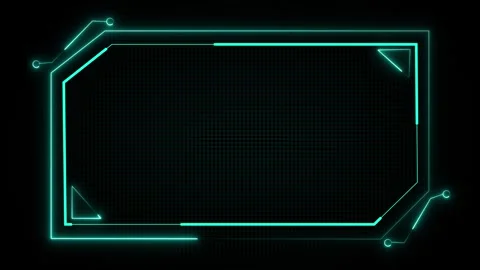 Futuristic neon cyan hud frame on dark grid background, glowing tech border.. 動画素材 337368316