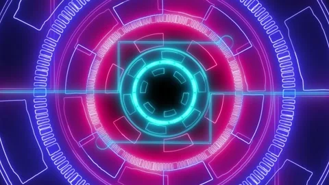 Futuristic Neon Cyberpunk Sci- Fi HUD Interface with Circular Elements and .. Stock Footage 321861469