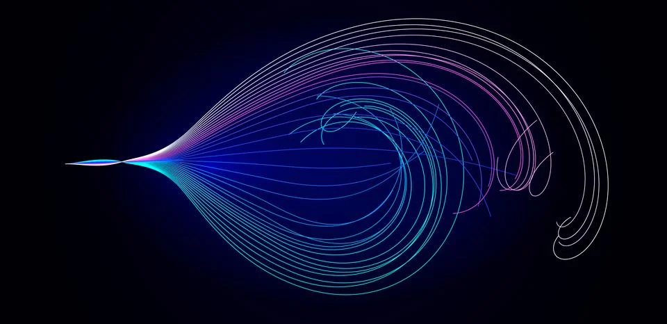 Futuristic neon data flow wave, abstract technology lines on dark background Stock Illustration