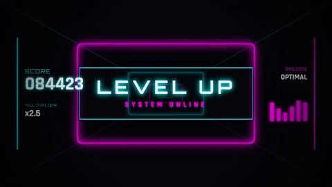 Futuristic neon data HUD interface displaying score and multiplier graphics Stock Footage 336805026