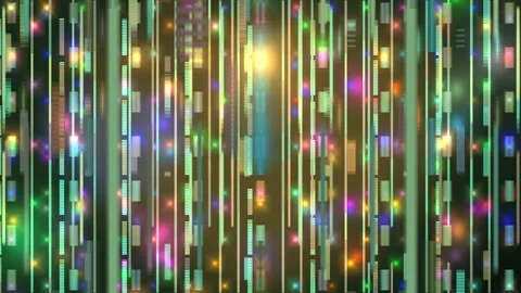 Futuristic Neon Data Rain Background, Vertical Digital Light Particles Stock Footage 337881365