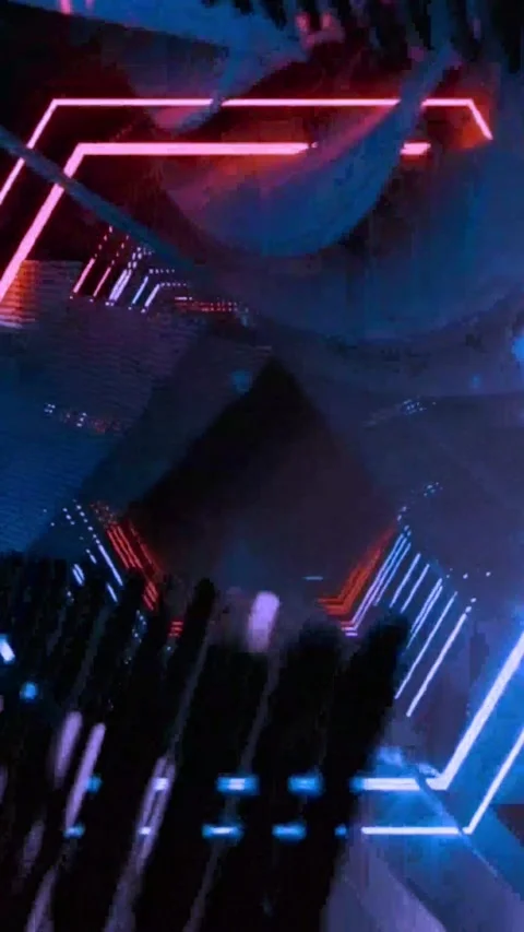Futuristic neon data tunnel with glowing HUD Видео 339903540