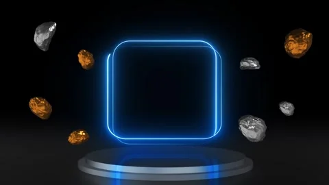 Futuristic Neon Display Podium with Gold and Silver Elements Stock Footage 341362339