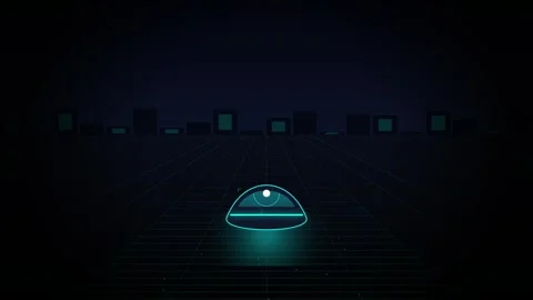 Futuristic neon dome interface scanning digital terrain against dark horizo.. 스톡 동영상 346715922