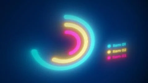 Futuristic neon donut chart graphics for data business visualization. Stock Illustration
