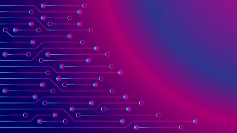 Futuristic neon electrical circuit with ring pattern Stock Footage 249500294