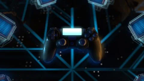 Futuristic neon gamepad. Modern console controller illustration. Gaming concept Stock Illustration
