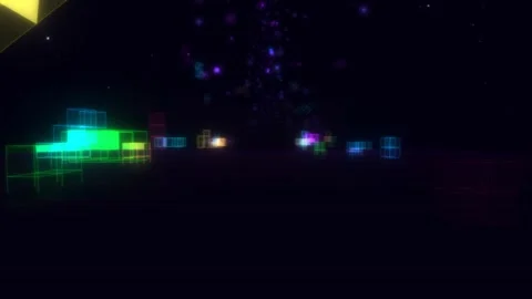 Futuristic Neon Geometric Cube Tunnel Flight Animation Stock Footage 344755807