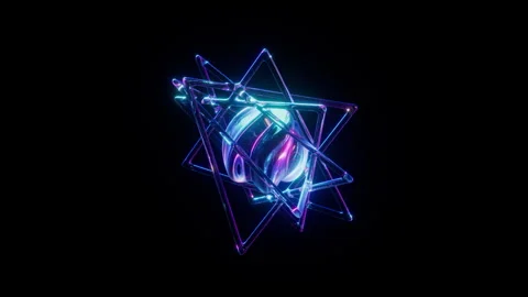 Futuristic Neon Geometric Structure in Black Space Loop Stock Footage 300826295