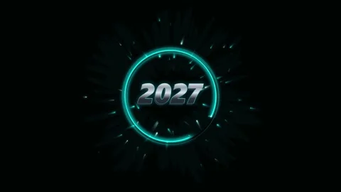 Futuristic neon glowing 2027 year countdown animation with cyan light trail.. Видео 342153169