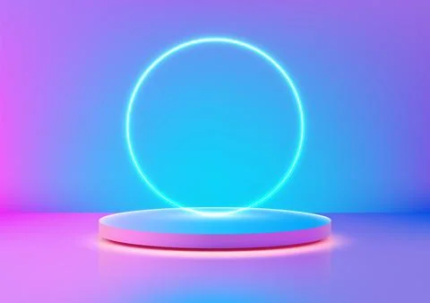 Futuristic neon glowing circular platform modern technology 3d ethereal aes.. Stock Illustration