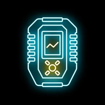 Futuristic neon glowing device with digital interface Illustrazione stock