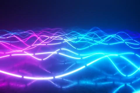 Futuristic neon glowing surface made of bright lines. Abstract motion backgro Stock Photos