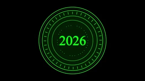 Futuristic Neon Green 2026 Year Countdown Digital Interface Circular H U D .. Stock Footage 321410180