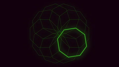 Futuristic neon green geometric wireframe sphere animation on dark background Vídeos de archivo 334140533