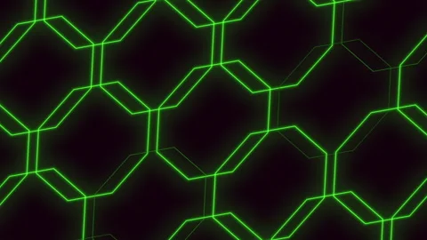 Futuristic neon green hexagon grid animation on dark abstract tech background Stock Footage 334140456