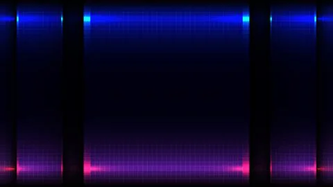 Futuristic neon grid background with glowing blue and magenta light bars on.. Stock Illustration
