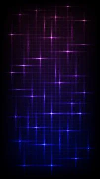 Futuristic Neon Grid Background with Star Flares, Abstract Digital Technolo.. Stock-Illustration