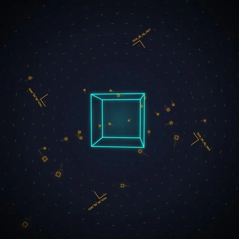 Futuristic Neon Grid Interface with Data Points and Abstract Network Stock Footage 348230004